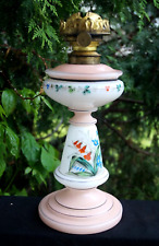 Antique 1910 Art Nouveau French Hand Painted Milk Glass Oil Lamp - MUST SEE picture