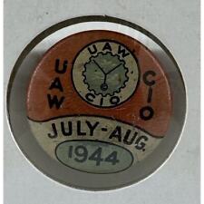 UAW Auto Workers Union Button Pin 1944 Pinback Vintage Protective Sleeve CIO-UAW picture