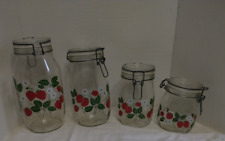 NIB 4 Vintage Glass Canisters Clear Glass Jars Strawberry Festival Smart Set picture