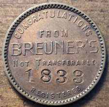 1935 San Francisco, California CA Breuner's Charge Coin Good Luck $5 Trade Token picture