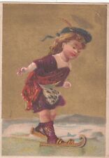 Demorest Monthly Magazine W Jennings NY Girl Wood Ice Skates Vict Card c1880s picture