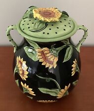 2006 BLUE SKY Elisabeth Pohle Hand-Painted Canister, w/Lid & Handles, Sunflowers picture