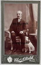 CDV CHARLES WELCH POOLE GENTLEMAN & DOG ANTIQUE PHOTO SEATED TERRIER picture