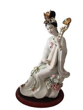 Porcelain Asian Oriental Geisha Girl Playing on Music Instrument Statue 13