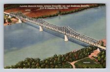 Evansville IN-Indiana, Aerial View Of Audubon Memorial Bridge Vintage Postcard picture