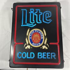 Vintage Miller Lite Cold Beer Light Beer Sign Fluorescent Bar Neo Neon 1980s 80s picture