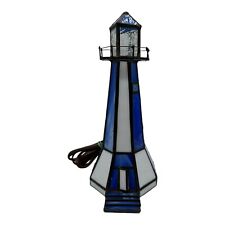 Vintage Blue & White Stained Glass Lighthouse Light Piano Table Lamp 10