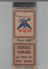 1930s Matchbook Cover DQ NRA - Federal Garage Reno, NV picture