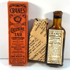 Antique Crane's Quinine and Tar Med Bottle w/Original Packaging and Contents NOS picture