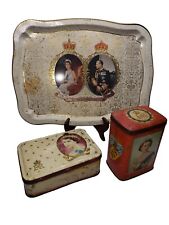 Vintage Queen Elizabeth II Prince Philip Silver Jublie Tray Coronation Tins Lot picture
