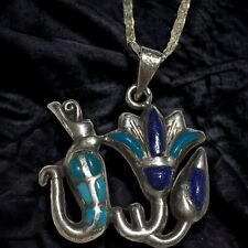 Exquisite Egyptian Lotus Flower Silver Necklace: Antique Pharaonic Jewelry picture