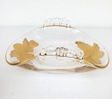 Vintage Clear Folded Glass w/ Gold Inlay Pinecone Design Handled Dish Bowl Tray picture