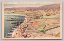 Postcard CA Oil Wells Along Coastline California Highway Roadside Longshaw B8 picture