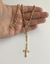  18k Gold Over Solid 925 Sterling Silver Italian Rosary 4mm-20” Long / Rosario  picture