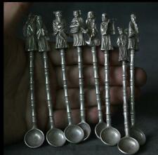 10cm China Old Miao Silver Buddhism 8 immortals God ladle scoop dipper Full Set picture