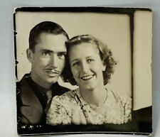 Vtg Photo Booth Penny Arcade Photo Happy Couple In Love Pencil Mustache picture