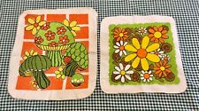2-NWOT Vtg Flower Yellow MOD FLoral Terry Washcloth Face Cloth Irregular USA picture
