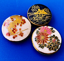 3 Vintage Hand Painted Satsuma Porcelain  Buttons picture