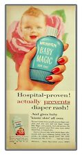Mennen Baby Magic Powder rose retro bottle With Cute Baby 1954 Vintage Print ad picture