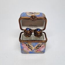 Limoges France Chamart Painted Floral Perfume Chest Box & 2 Glass Bottle Signed  picture