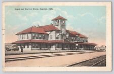 Postcard Oklahoma Sapulpa Railroad Depot & Harvey House Vintage Antique 1921 picture