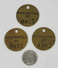 Lot of 3 Vintage Brass Tool Tags Austin Industrial Inc picture
