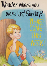 Missed You This Sunday School - Pondering Child Religious Chrome VTG Post Card picture