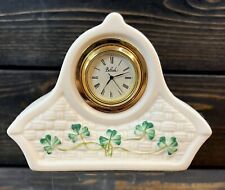 Belleek Shamrock Irish Ceramic Desk Clock 4” Tall Green Clover Untested picture