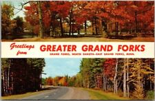c1950s GREATER GRAND FORKS North Dakota Greetings Postcard Highway / Fall Scenes picture