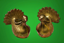 Solid Brass Peacock Turkey Tapered Candle Holders Set of 2 India 2.75 Inch VTG picture