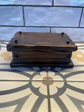 Wooden Sculpted Box With Hinged Lid Vintage Looking Rustic Metal Accents picture