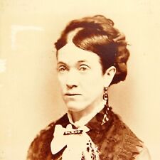 Antique Photo CDV Woman in Shawl and Pussy Bow Tie, Manayunk Philadelphia PA picture
