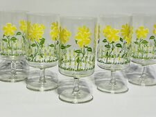 Vtg 1960's Culver Daisy & Picket Fence Embossed Footed Glasses 14oz Set Of 6 picture