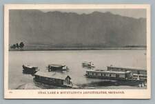 Dhal Lake & Mountains SRINAGAR Kashmir India Antique House Boats Postcard 1900s picture