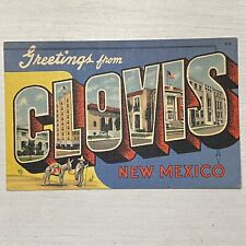 Vintage Large Letter Greetings From Clovis New Mexico Linen Postcard Unposted picture