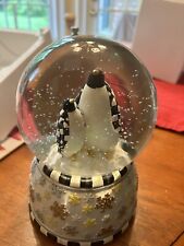 MACKENZIE-CHILDS COURTLY CHECK PENGUINS MUSICAL SNOW GLOBE - NEW IN BOX picture