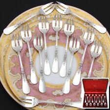 Fab Antique French Sterling Silver 12pc Shellfish or Oyster Fork Set w/ Box picture