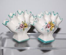 Pair ELPA Alcobaca #305 5-Finger Scalloped Bud Vase Aqua Art Pottery Portugal picture