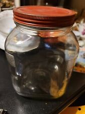 Vintage Hoosier Clear Glass Storage Square Jar Kitchen Canister with Metal Lid picture