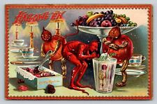 Antique Raphael Tuck & Sons HALLOWEEN PC Mischief Devil Naughty Pumpkins Sweets picture