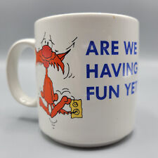 Vintage Russ 90s Coffee Mug Comic Crazy Cat Are We Having Fun Yet Made in Korea picture