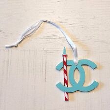 CHANEL Light Blue CC and Red/White Stripe Pole Charm Tag picture