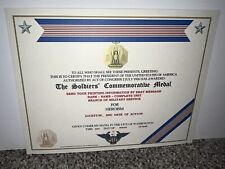 THE SOLDIERS’ MEDAL COMMEMORATIVE MEDAL CERTIFICATE ~ W/PRINTING T-1 picture