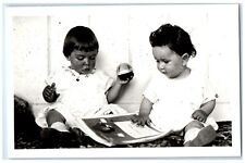 c1940's Cute Babies Playing Checking Book Unposted Vintage RPPC Photo Postcard picture