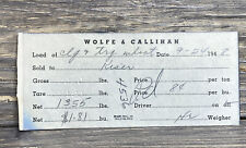 Vintage Receipt Wolfe & Callihan Wheat 1948 Ohio picture