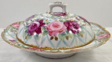 Nippon Covered Dish Pancake Server Pink Rose Gold Porcelain Unmarked Antique picture