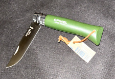 Opinel No 8 Inox Pocket Knife Ring Lock Plain Edge Blade Green Handle picture