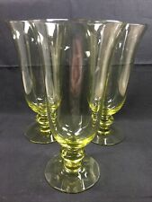 Set of 3 Libby Wine/Beer 12oz. Yellow Glasses With A Ringed Stem. picture