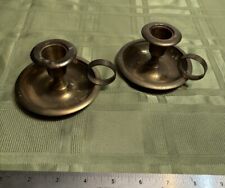 2pc Vintage Finger Loop Brass Candle Holders Antique Pair picture