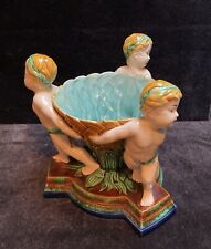 Vintage 3 Putti Cherubs Supporting Turquoise Bowl Good Condition Italy picture